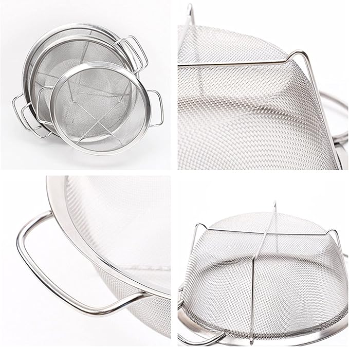 AJIODA Stainless Steel Mesh Colander Strainer Basket, 2.5 Quart Fine Mesh Net Colander with Heavy Duty Handles & Wide Rim & Resting Feet for Strain, Drain, Rinse, Fry, Steam or Cook Vegetables & Pasta