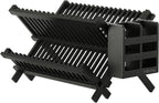 HBlife Dish Rack, Bamboo Folding 2-Tier Collapsible Drainer Dish Drying Rack with Utensils Flatware Holder Set (Dish Rack with Utensil Holder)
