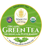 Organic Moringa Green Tea with Peppermint Tea Pods for Keurig - Naturally Caffeinated by Teavity (12 Tea Pods)