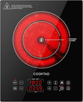 Dual Heating Coil Design of Single Burner Electric Cooktop, 1800W Ceramic Infrared Cooking Hot Plate, Portable Countertop or Built-in Radiant Stove Top Cooker with Wattage and Temperature Control