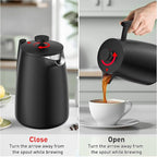 Secura 50oz French Press Coffee Maker – 304 Stainless Steel, Insulated Coffee Press with Extra Filter, Black