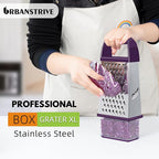 Urbanstrive Cheese Grater With Container, Professional Cheese Grater with Handle, Stainless Steel Graters for Kitchen Handheld, Box Grater with 4 Sides for Vegetables, Ginger, Potatoes (Purple)