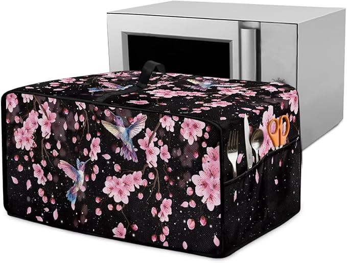 Hummingbird Cherry Blossom Print Toaster Oven Cover, Heat-Resistant Toaster Cover Dust-Proof Microwave Oven Protector, Protections for Kitchen, Black, (Large-18.5*22.5*12.99 inches)