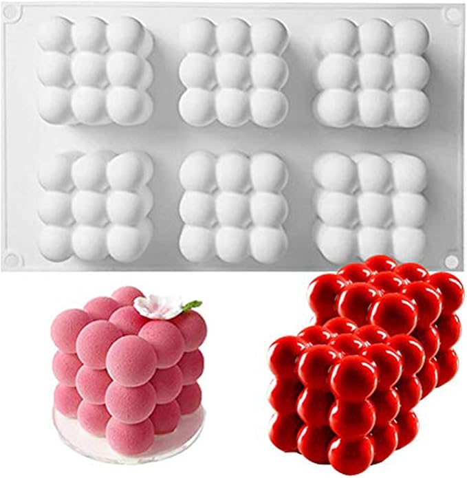 OCPO KITCHEN Bubble Silicone Baking Mold, Silicone Candle Mold, French Dessert Molds for Mousse Cake Pastry Chocolate Pudding Jelly Cheesecake Ice Cream, Cube Shape (6-Cavity)