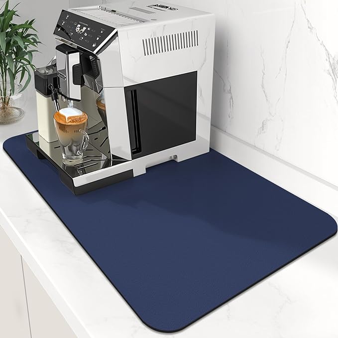 WISELIFE Coffee Mat Super Absorbent Dish Drying Mat Bar Accessories Match with Coffee Machine Large Drying Mats for Kitchen Counter 12" W x 19" L, Blue