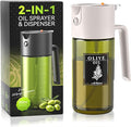 2-IN-1 500ml/17oz Light-Blocking Dark Oil Sprayer for Cooking W/ Stickers, Dark Green Glass Olive Oil Dispenser Bottle for Kitchen, Even Spray with Portion Control, Perfect for Air Fryer, BBQ-White