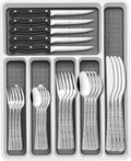 49-Piece Silverware Set with Organizer, Food-Grade Stainless Steel Flatware for 8, Cutlery Utensil Sets with Steak Knives, Rust-proof, Mirror Polished, Dishwasher Safe, Silver Tree Pattern