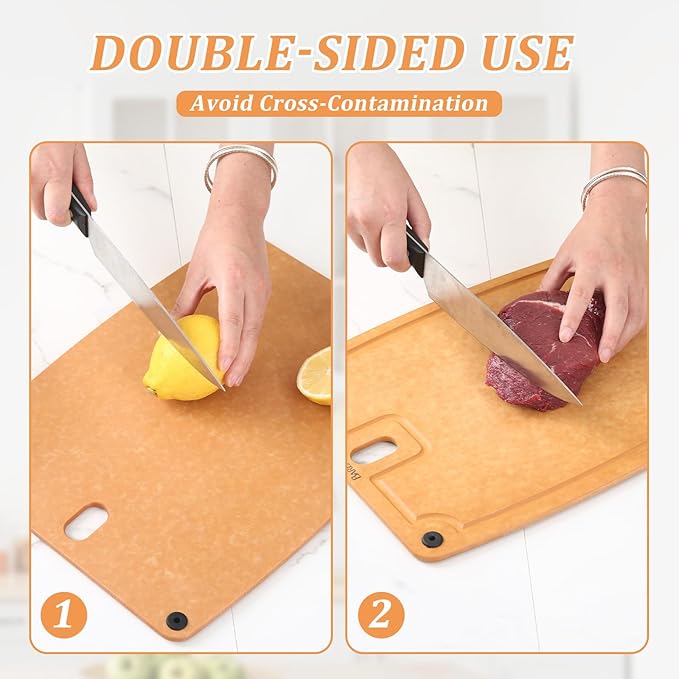 Cutting Boards for Kitchen Dishwasher Safe Eco-Friendly Composite Cutting Board Set of 2, Reversible Chopping Board with Handles & Juice Grooves, Small & Large Cutting Board for Countertop