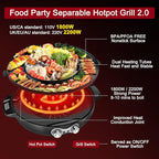 Food Party Hot Pot Electric Korean BBQ Grill 2 in 1 Hotpot Smokeless Indoor Grill Removable Cooking Plate Easy Cleaning 110V 1800W Shabu Shabu Pot with Divider
