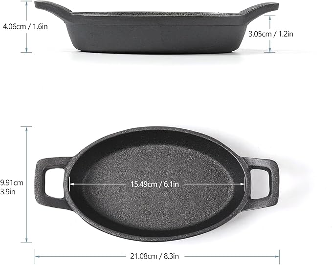 HAWOK Cast Iron Mini Oval Serving Dishes with a Storage Bag, 6.1"x 3.85", 8oz, 4 PCS