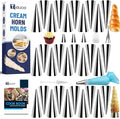 Cream Horn Molds for Baking, 38pcs Horn Forms Set, Non-stick Stainless Steel 30pcs Cone Shaped with Cleaning Brush, Piping Tip, Piping Bag, for ice Cream Cones, Puff Pastry, Baking Cones
