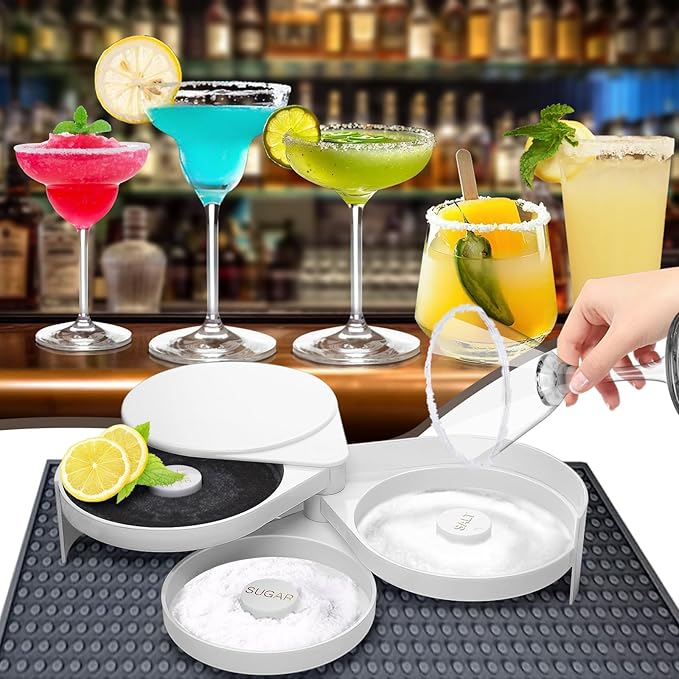 2Pcs White 3 Tier Bar Glass Rimmer with Sponge for Cocktails and Margarita Mixing,Salt and Sugar Container,Seasoning Box,Bartender Tool for Bar,Pub Party and Reception (2)