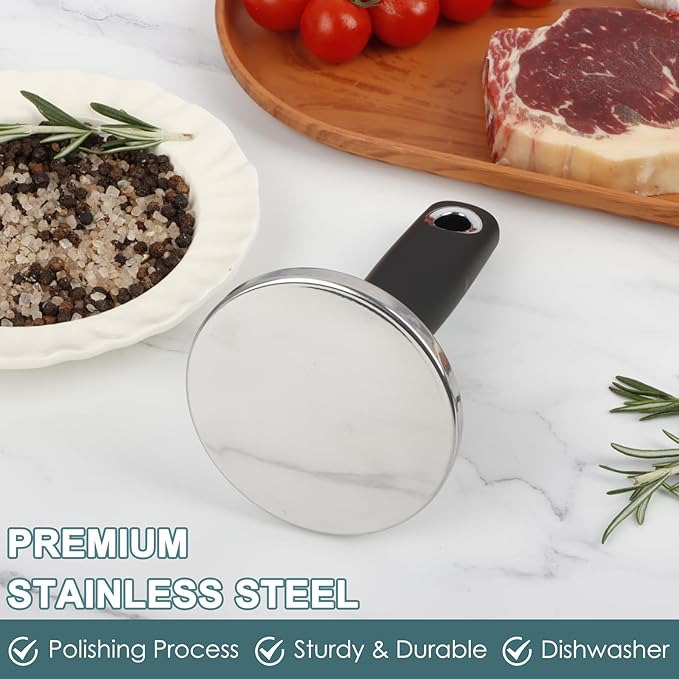 KAYCROWN Meat Pounder Tenderizer, Stainless Steel Kitchen Meat Tenderizer Hammer, Round Chicken Flattener Tool with Comfortable-Grip Rubber Handle for Flattening Cutlets and Tenderizing Meat