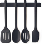bella 5-Piece Kitchen Tool Set with Magnetic Rack, Silicone, Turner, Spoon, Slotted Spoon, Spatula, Utensil Holder, Magnetic Holder, Non-toxic*, Food-grade, Heat safe to 425°F, Dishwasher Safe, Slate