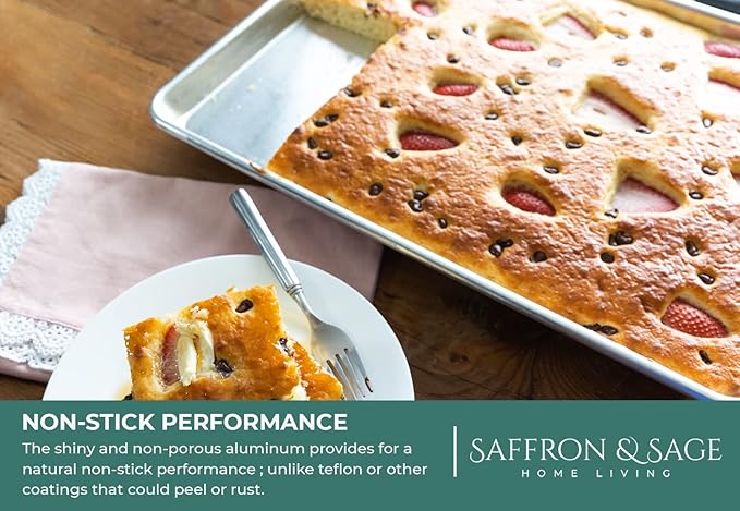 Commerical Quality Cookie Sheet Pan - 4 Pack Aluminum Half Sheet Baking Pan by Saffron & Sage Home Living - This 18x13 Baking Sheet Set is Rust & Warp Resistant, Heavy Duty, of Thick Gauge