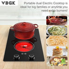 VBGK Electric Cooktop,110V 2400W Electric Stove Top with Knob Control,9 Power Levels, Kids Lock & Timer,LED touch control,Overheat Protection Electric stove,24 Inch desktop 2 burner