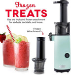 DASH Deluxe Compact Masticating Slow Juicer, Easy to Clean Cold Press Juicer with Brush, Pulp Measuring Cup, Frozen Attachment and Juice Recipe Guide - Aqua
