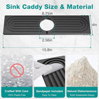DK177 Faucet Mat for Kitchen Sink - Water Absorbing Stone Tray for Sink, Diatomite Fast-Drying Faucet Mat, Faucet Splash Guard for Bathroom Counter (Dark Gray, 15.8" x 4")