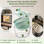 Borosilicate Glass Large Salad Spinner & Vegetable Washer - 5.2 Quart BPA-Free Dehydrator with Handle Includes 5 Chopping Blades Slicer, Drain Bowl Dishwasher Safe - Perfect for Lettuce Fruit Veggies