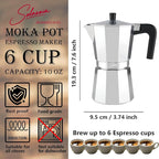 6 Cup Stovetop Espresso Maker Italian Moka Pot, Stove Top Cuban Coffee Maker, Greca Mocha Pot(Basic, 10 oz/300ml)