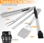 9Pcs Grill Accessories Set, Heavy Duty Stainless Steel BBQ Grill Tools Kit with Storage Bag, Grilling Gifts for Men Dad Him, Professional Barbecue Grill Utensil Set for Outdoor Backyard Camping