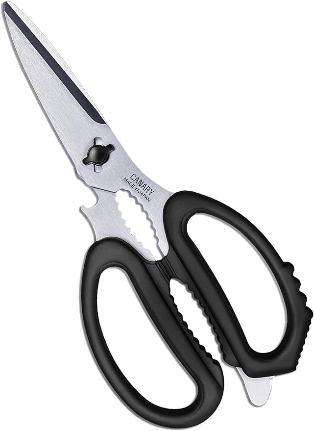 CANARY Japanese Kitchen Scissors Heavy Duty 8.2", Made in JAPAN, Dishwasher Safe Come Apart Blade, Multipurpose Kitchen Scissors, Sharp Serrated Japanese Stainless Steel, Black