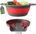 Gevoli Strainer with Self-Draining Base (5QT) Over-Sink Collapsible Kitchen Colander Set with Side-drain Base for Pasta Vegetables and Fruit, XL Large Capacity, Dishwasher Safe (5-Quart) Red/Gray