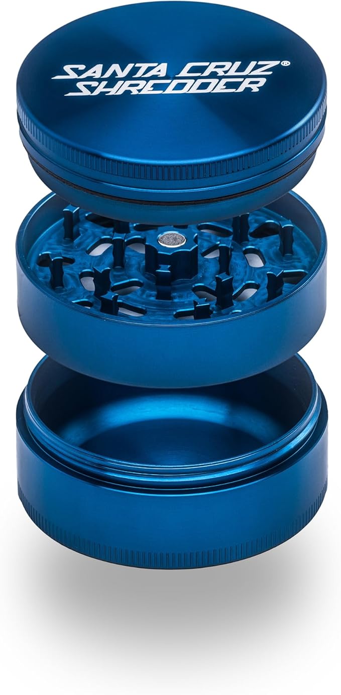 Santa Cruz Shredder Metal Herb Grinder Knurled Top for Stronger Grip 3-Piece Large 2.7" (Blue)