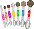 Magnetic Measuring Spoons Set - Wildone Stainless Steel Double Sided Measuring Spoons Set of 7, for Dry and Liquid Ingredients, including 6 Heavy Duty Nesting Spoons, 1 Leveler, Fits in Spice Jar