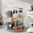 Rotating Coffee Bar Accessories Organizer, 2-Tier Lazy Susan Cup Holder for Stanley 40oz Tumbler with Handle, Countertop Drying Rack Station with Divided Tray for K-Cups, Snacks & Mugs