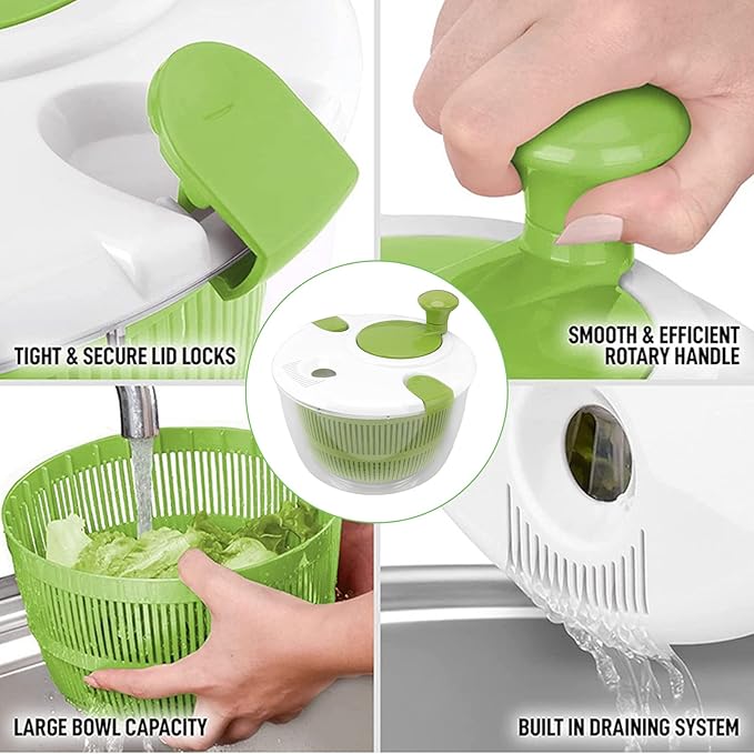 Salad Spinner Dryer Washer, Large Hand Crank Professional Kitchen Gadgets Salad Spinner Hand Cranking Multifunctional Vegetable Spinner Lettuce Greens Dryer Kitchen Tool