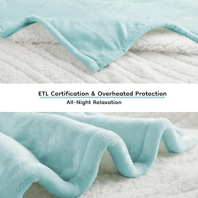 Electric Heated Blanket Queen Size - 84"x90", Soft Flannel Heating Blanket, 10 Heating Levels, 1-12 H Auto Shut Off, Dual Controllers, Breathable Warm and Washable for Bed, Mint Green