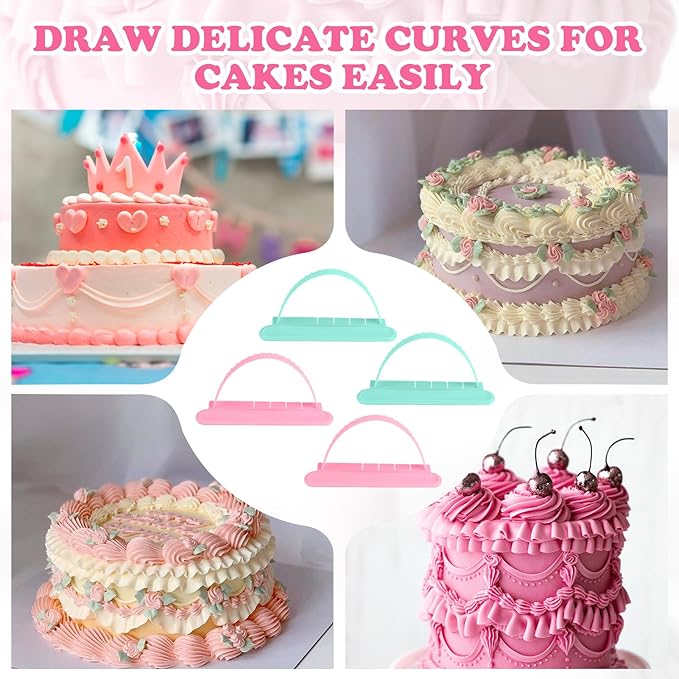 4pcs Cake Decorating Tools，Cake Arch Guide Tool & Essential Cake Tools – Includes Arch Ruler,Flip Ruler for Birthday/Wedding Cake Decor, Fits Various Cakes，for Home Bake