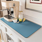 AMOAMI-Coffee Mat Hide Stain Rubber Backed Absorbent Dish Drying Mat for Kitchen Counter-Coffee Bar Accessories Fit Under Maker Machine Pot Espresso Machine Dish Rack Blue