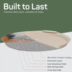 Non-Stick Pizza Pan with Silicone Handle 2 Pack, 13 Inch Round Carbon Steel Tray with Perforated Holes, Dishwasher & Oven Safe Up To 450°F, PFOAPFOSPTFE Free, Durable Nonstick White Marble Coating