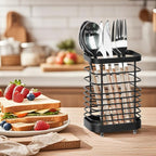 Utensil Holder, Stainless Steel Utensil Drying Rack for Kitchen Counter, Silverware Cutlery Flatware Holder Forks, Knives, Spoons, Chopsticks Organizer (Black)