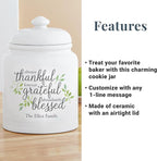 Let's Make Memories Personalized Cookie Jar - Thankful, Grateful, Blessed - For Bakers- Kitchenware