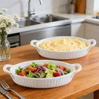 4 PCS 16 OZ Au Gratin Baking Dishes, Oval Porcelain Baking Dishes with Handles for Kitchen and Home, Ceramic Oven Safe, 7.5" x 9.25",White