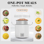 Rice Cooker Small 1-1.5 Cups Uncooked(3 Cups Cooked), Mini Rice Cooker with Removable Nonstick Pot, One Touch&Keep Warm Function, Travel Rice Cooker for Soup Grain Oatmeal Veggie, White