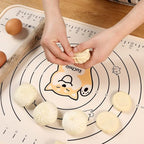 Silicone Pastry Mat 24"*16" Extra Thick Non Stick Baking Mat Food Grade Silicone Dough Rolling Bake Mat with Edge Heightening Cartoon Beige