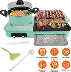 3 in 1 Electric Hot Pot with Grill Smokeless Non-Stick Pot and Griddle for Korean BBQ Grill Shabu Shabu Pot Divider Independent Dual Temperature Control for 3-5 People（1600W）