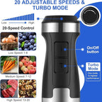 Immersion Blender 5 in 1 Handheld Blender 1500W, 20 Speed Mode&Turbo Boost, Heavy Duty Motor Electric Hand Blender with Chopper, Whisk, Frother, Beaker, for Baby Food, Sauce, Soup, Aquox