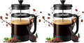 Utopia Kitchen Borosilicate Glass French Press Coffee Maker 34 oz, Heat-Resistant Cafetiere & Tea Maker, Thickened Glass Coffee Press for Travel and Camping, Black (Pack of 2)
