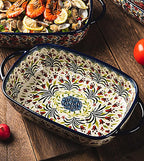 Vintage Style Tulip Flower Pattern Ceramic Bakeware Casserole Dish Baking Pan Lasagna Pans Baking Dish with Handles for Oven/Cooking/Kitchen-1 PCS-60 OZ