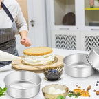 P&P CHEF 8 Inch Cake Pans Set, Round Baking Pan Stainless Steel Layer Birthday Wedding Cake Oven Pans, Non Toxic & Heavy Duty, Deep Side & Mirror Finish, Dishwasher Safe, (4Pcs)