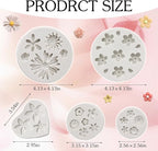 5 Pcs Flower Fondant Molds Flower Rose Daisy Silicone Chocolate Mold for Candy Fondant Polymer Clay Soap Ice Cube Crafting and Cake Cupcake Decoration