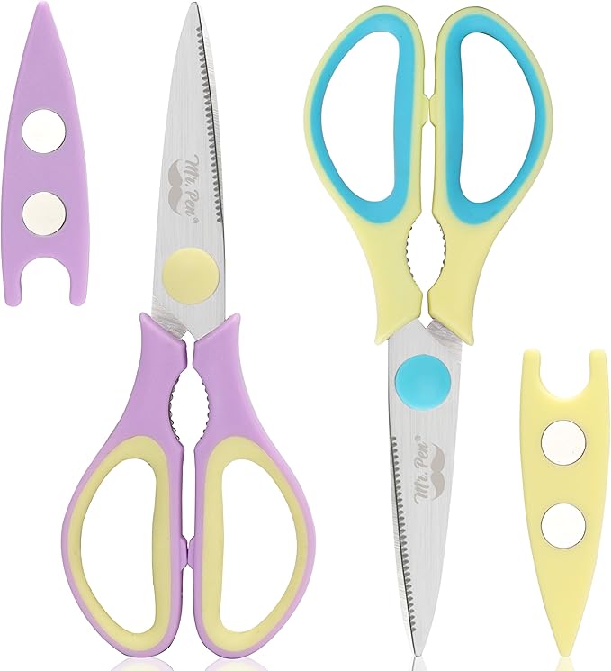 Mr. Pen- All Purpose Kitchen Shears with Protective Sheath, 2pcs, 8 Inch, Dishwasher Safe, Stainless Steel Food Scissors with Micro-Serrated Blades, Soft Grip, Durable Utility Kitchen Shears