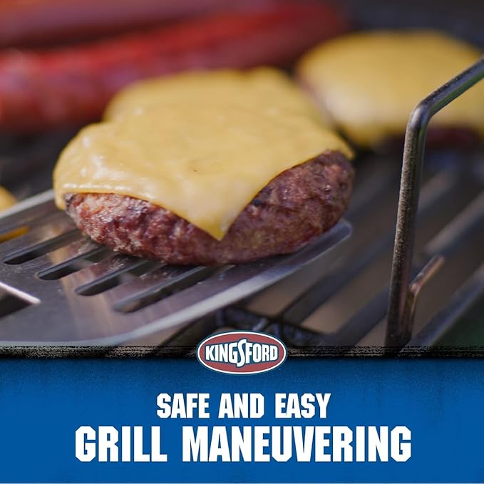 Kingsford Stainless Steel BBQ Grill Spatula, Wide Metal Blade for Confident Flips, Beveled Edge for Easy Slide Under Burgers and Fish, Comfortable Red and Black Grip, Hanging Loop - 2 Count
