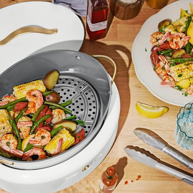 Beautiful 10-in-1 6-Quart Electric Multi-Cooker with Ceramic Coated Pot, Oven Safe to 400°F, Easy Cleanup & Multi-Function Cooking, by Drew Barrymore (White Icing)