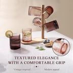Physkoa 6-Piece Brown Ribbed Glassware Set –Vintage Drinking Glasses in Ochre, Umber & Espresso –8.5oz Tumbler Cups for Water, Juice, Iced Coffee, Whiskey, Cocktail –Aesthetic Colored Glasses